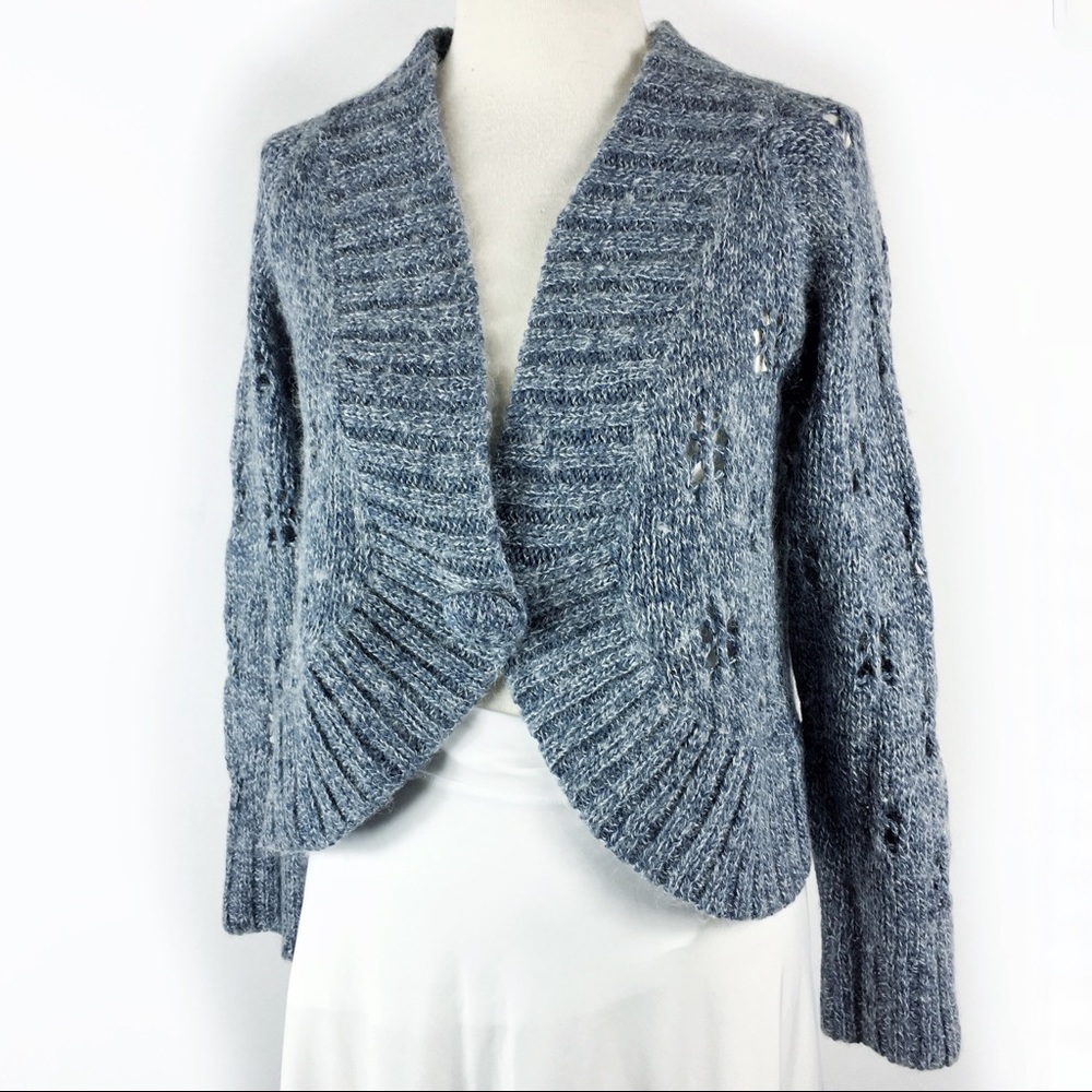 Relativity Dusty Blue Cropped Chunky Cardigan With Large Snap Button